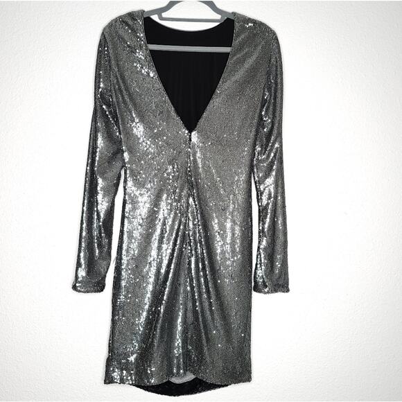 Dress the Population Lolita Sequin Mini Occasion Dress with Plunging Back, Large - Picture 3 of 10